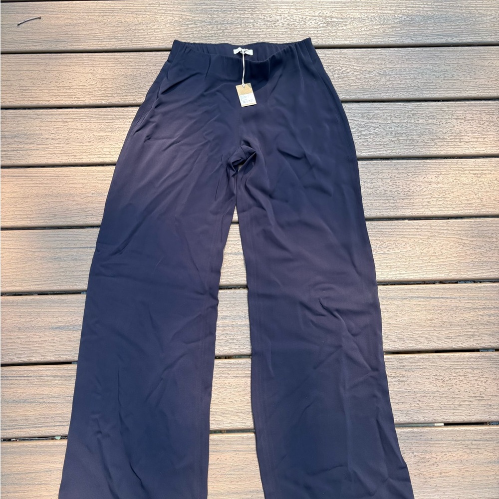 Ann Mashburn Hutton Pull On Navy Stretch Cady Wide-Leg Pants